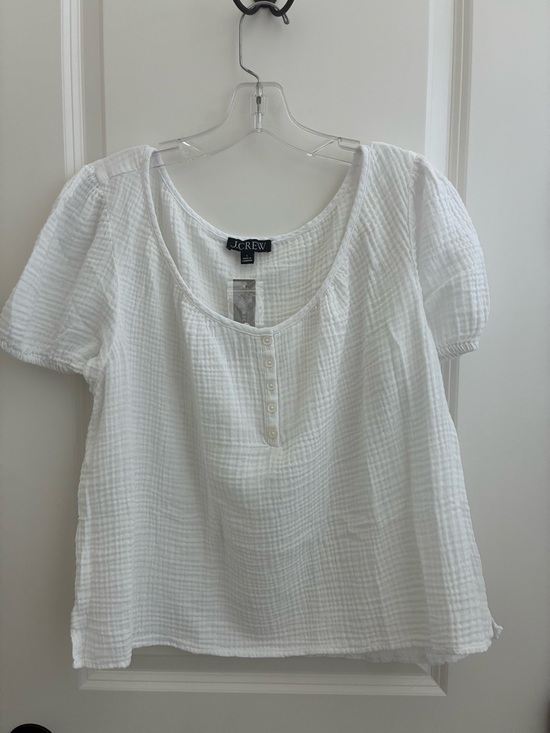J. Crew Tops - J. Crew White Cotton Gauze Scoop-Neck Henley Blouse